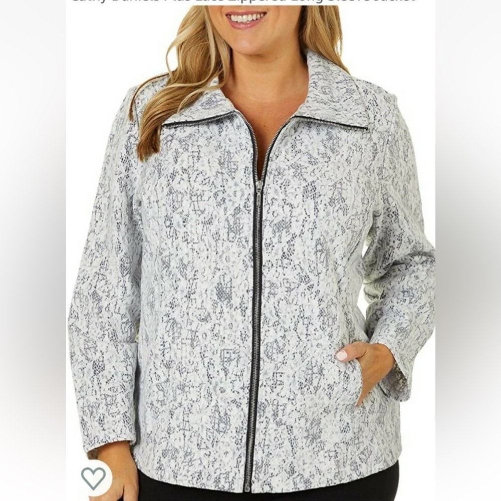 C.D. Daniels Black‎ White lace overlay full front Zip-Up Jacket top Sz 1X